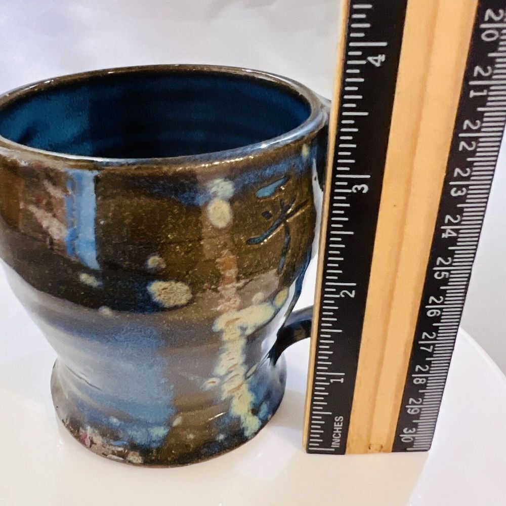 Catherine Honoré Jones Studio Art Pottery Mug chj 05 Peace Brown Black Blue - Picture 5 of 6